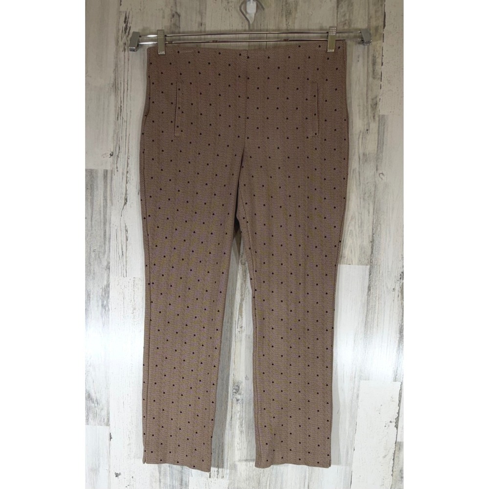 Chicos Ankle Pants 2R (34x28) Brown Herringbone Dot Pull On Stretch Slim Leg